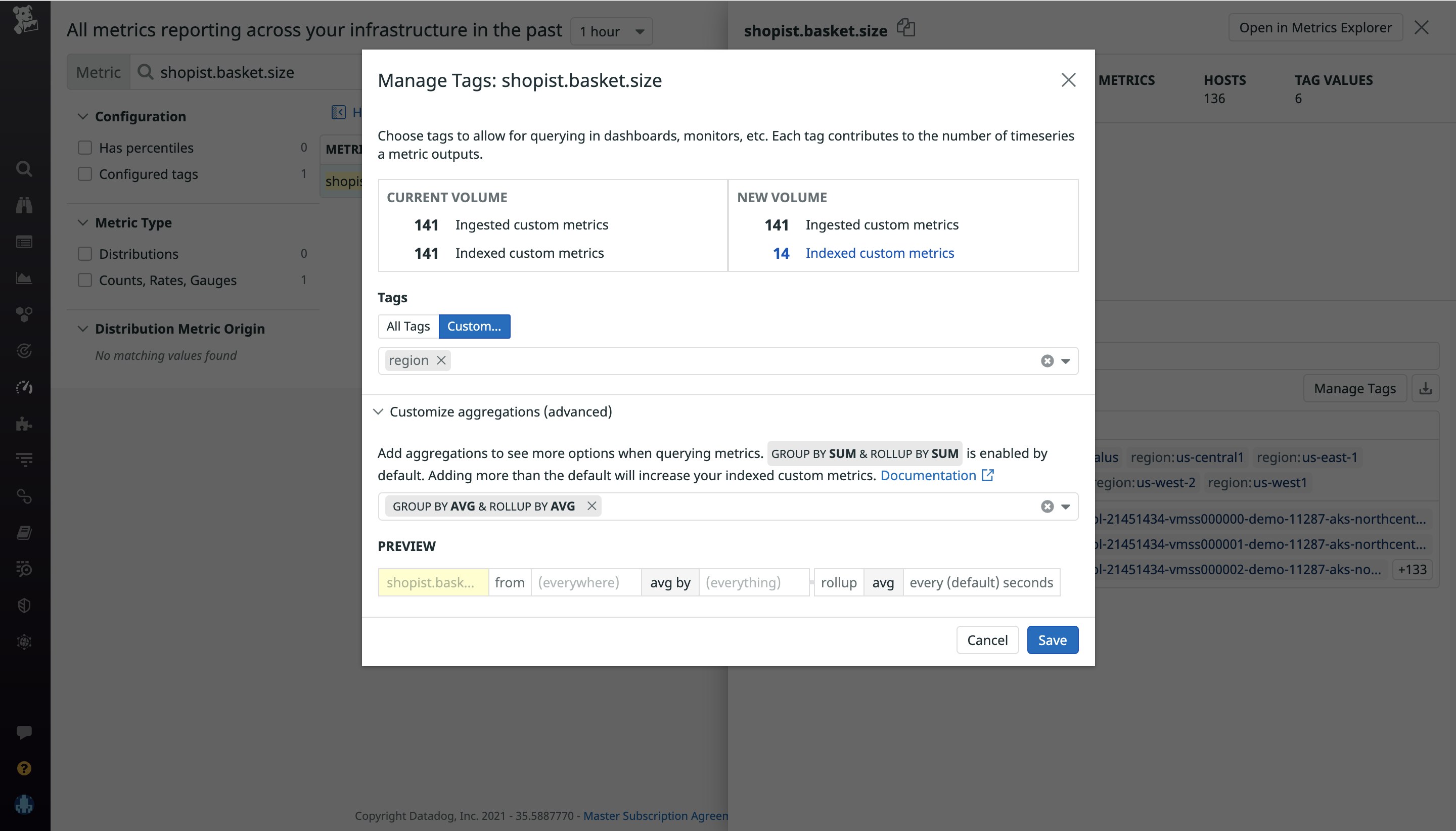 Specify metric aggregations to further fine tune your indexing Specify metric aggregations to further fine tune your indexing