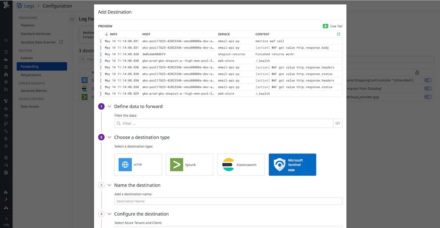 Create a custom pipeline to route your logs to Microsoft Sentinel in Datadog Log Management Create a custom pipeline to route your logs to Microsoft Sentinel in Datadog Log Management