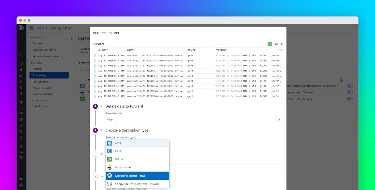 Centrally process and govern your logs in Datadog before sending them to Microsoft Sentinel or Google SecOps