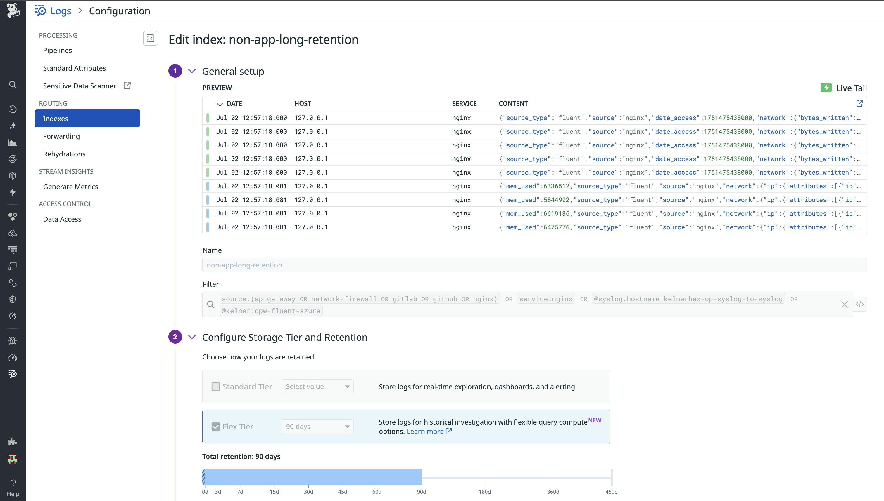 Setting up Datadog Flex Logs. Setting up Datadog Flex Logs.