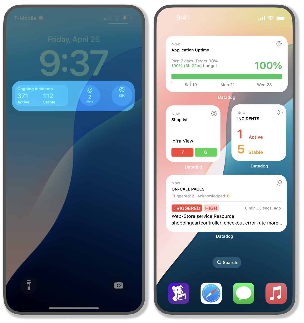 Real-time home and lock screen widgets in the Datadog mobile app. Real-time home and lock screen widgets in the Datadog mobile app.