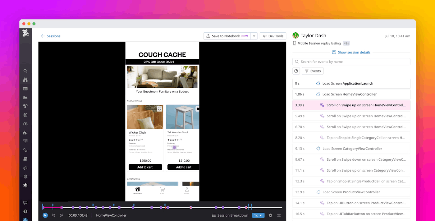 Visualize user journeys using Datadog Mobile Session Replay Visualize user journeys using Datadog Mobile Session Replay