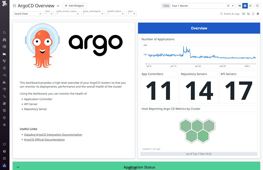 Gain visibility into your ArgoCD clusters with Datadog's OOTB dashboard.