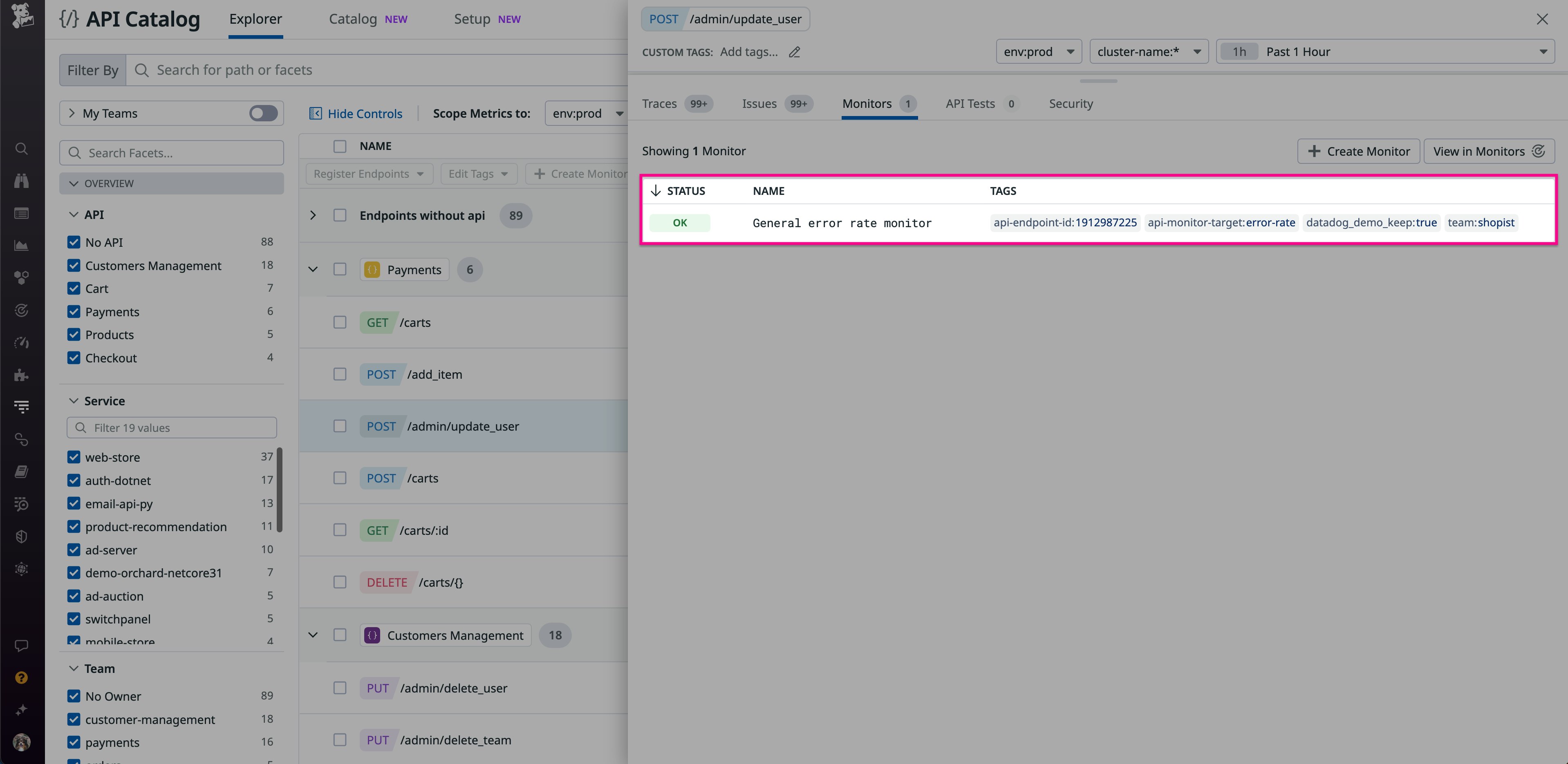 API Catalog monitor list API Catalog monitor list