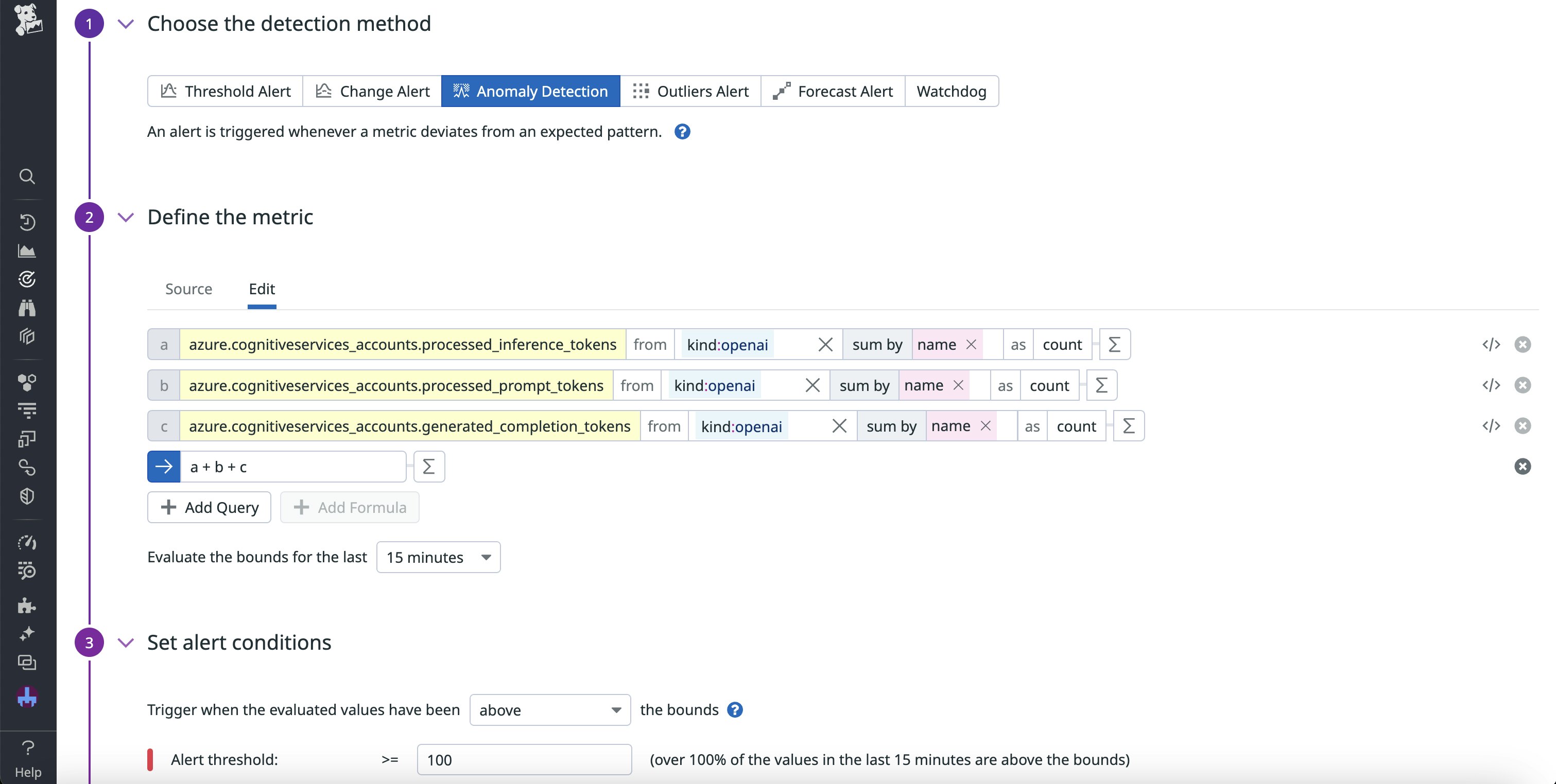 Configuration settings for the Azure OpenAI high token usage monitor. Configuration settings for the Azure OpenAI high token usage monitor.