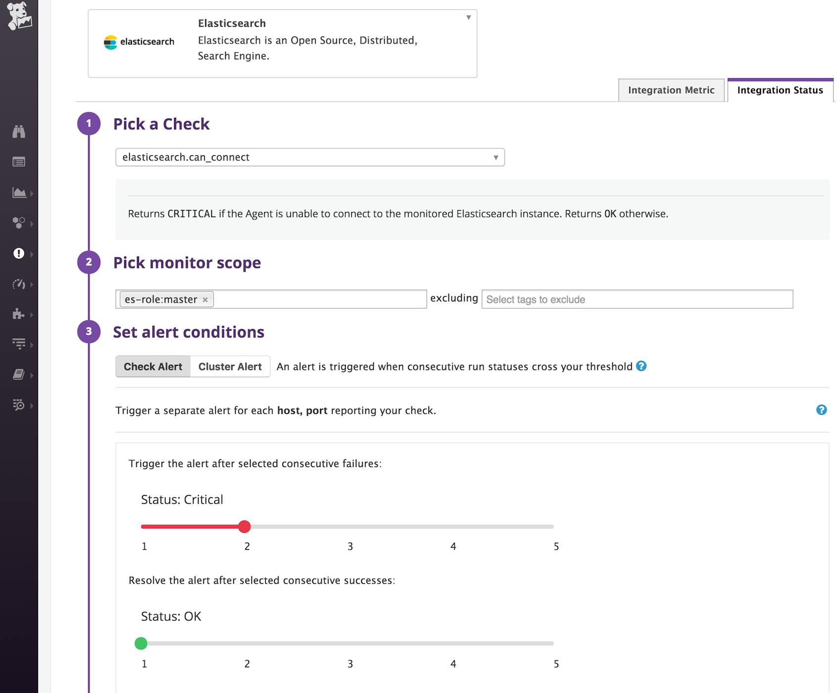 Elasticsearch alerts - status check monitor