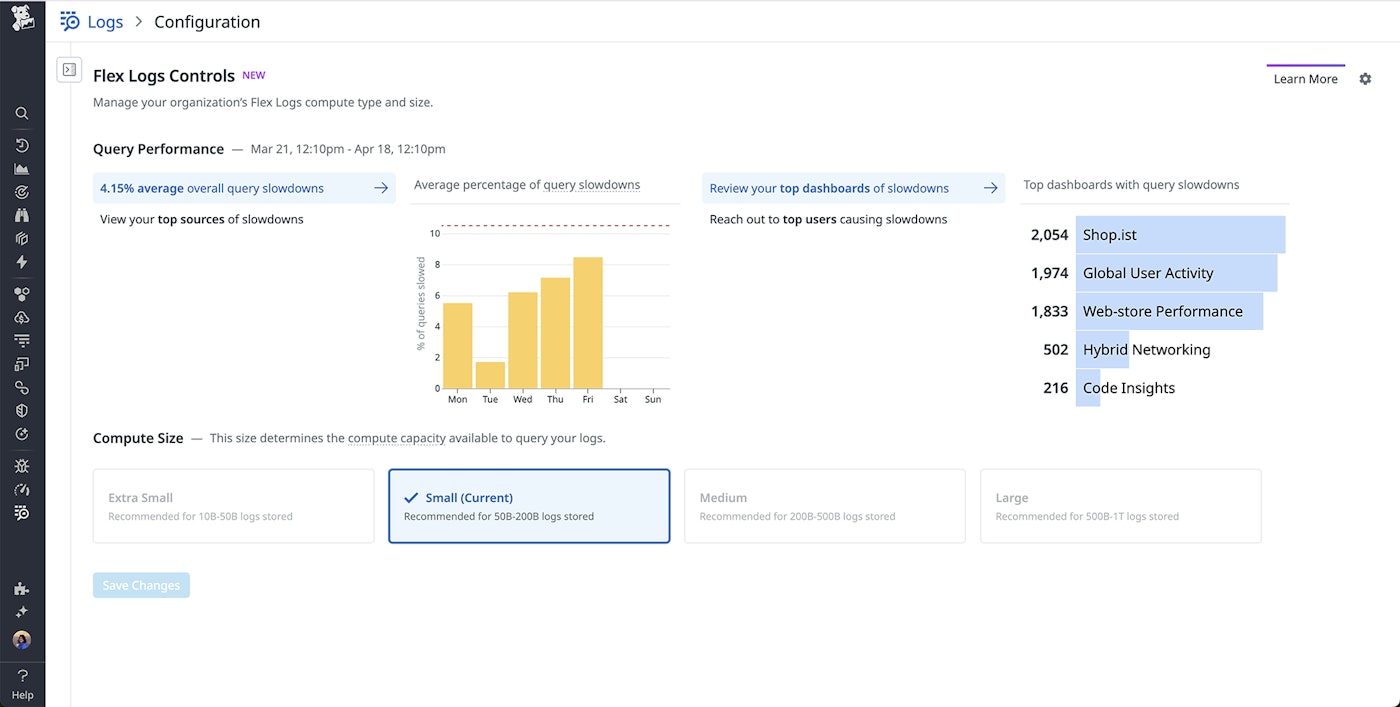 View overall compute usage in Flex Logs Controls page. View overall compute usage in Flex Logs Controls page.