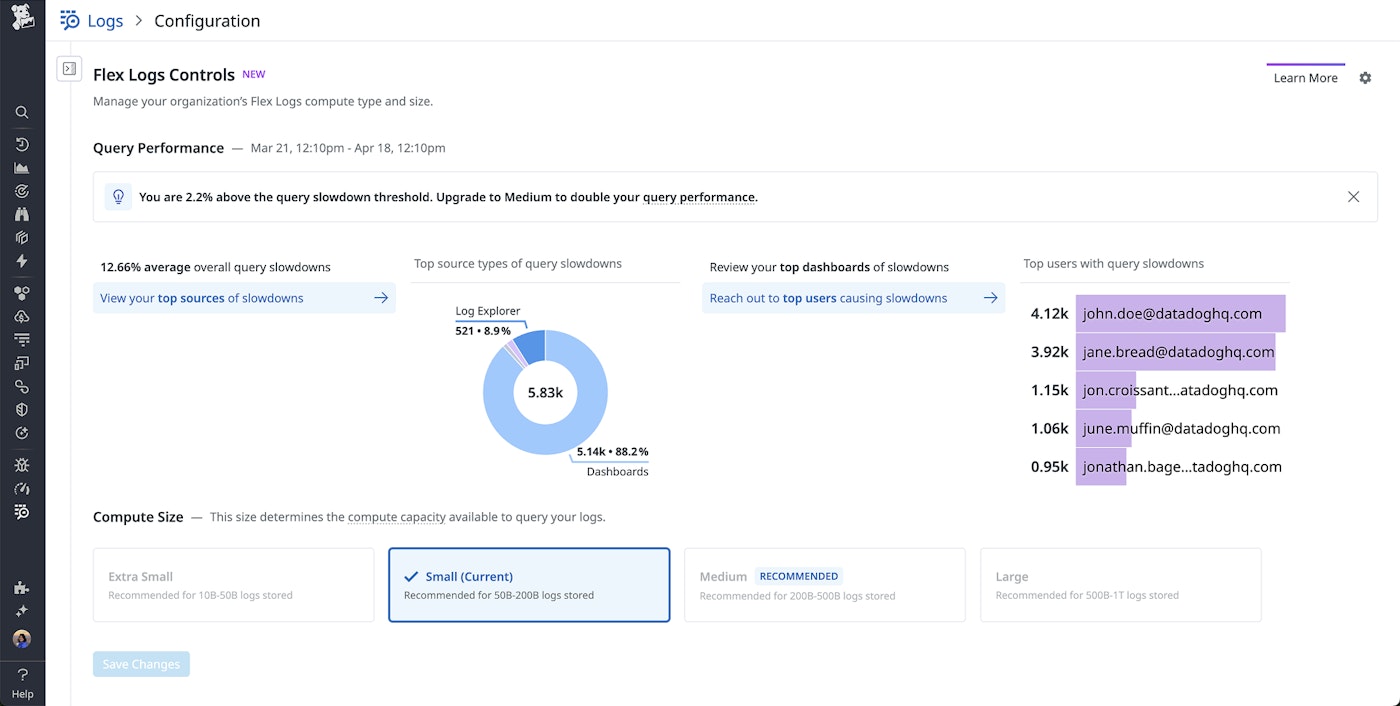 View of top impacted users in Flex Logs Controls page. View of top impacted users in Flex Logs Controls page.