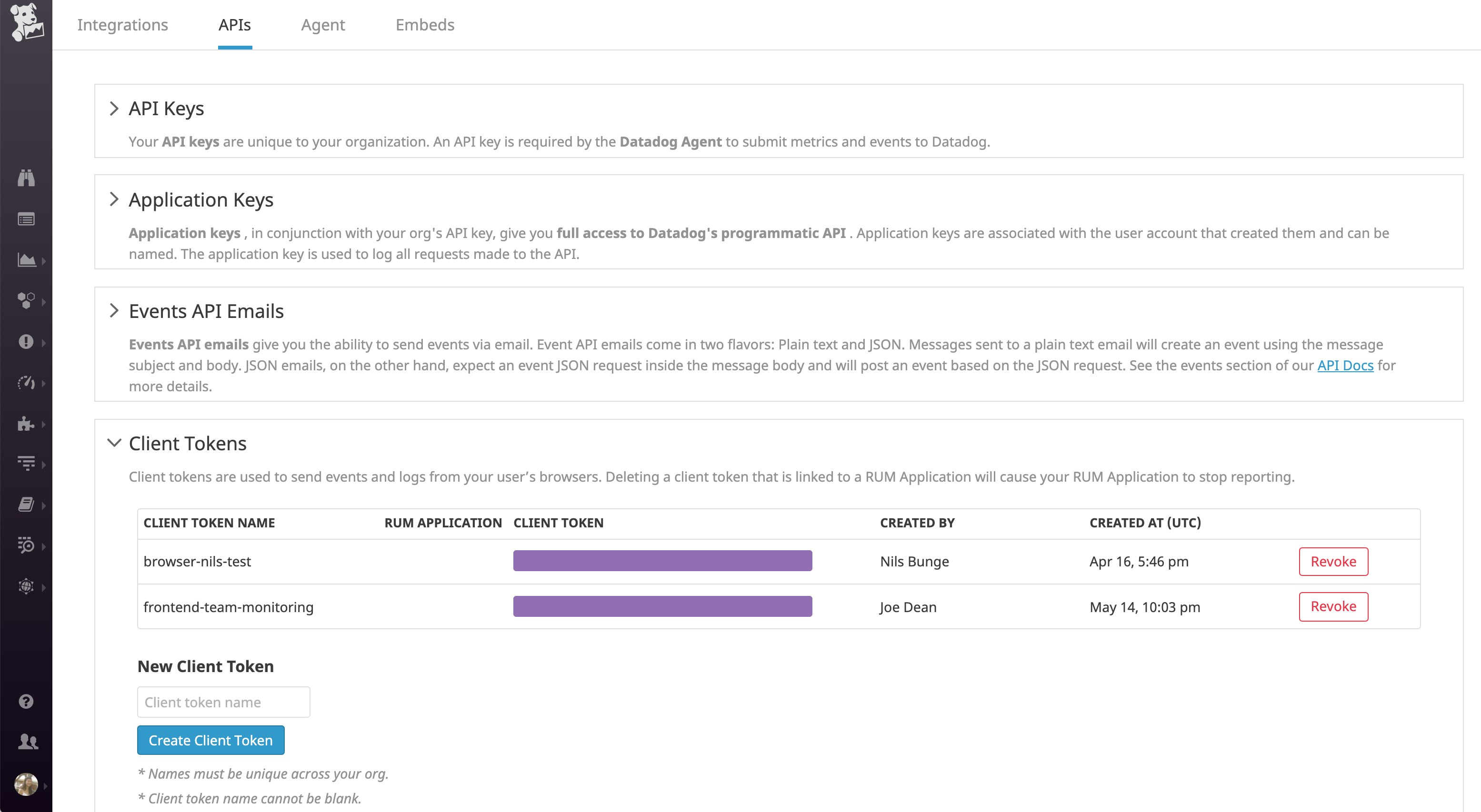 collect javascript console logs and custom JavaScript logs by generating a Datadog client token collect javascript console logs and custom JavaScript logs by generating a Datadog client token