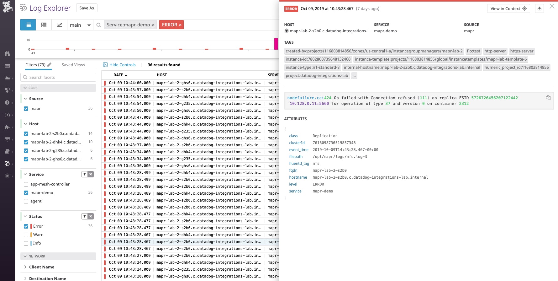 The highlighted log shows that a node hosting a replica of a container has failed. The highlighted log shows that a node hosting a replica of a container has failed.