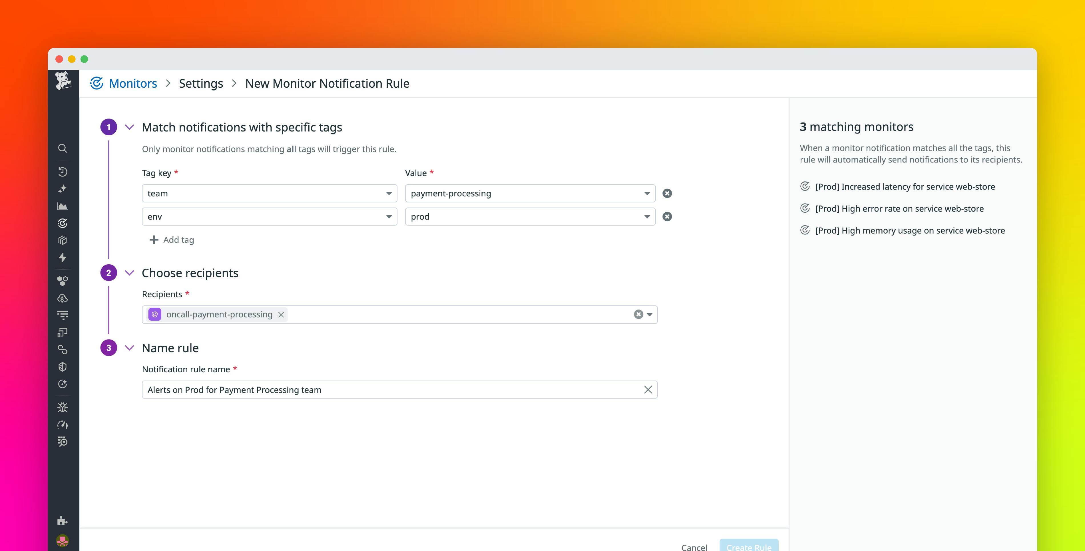 Route your monitor alerts with Datadog monitor notification rules