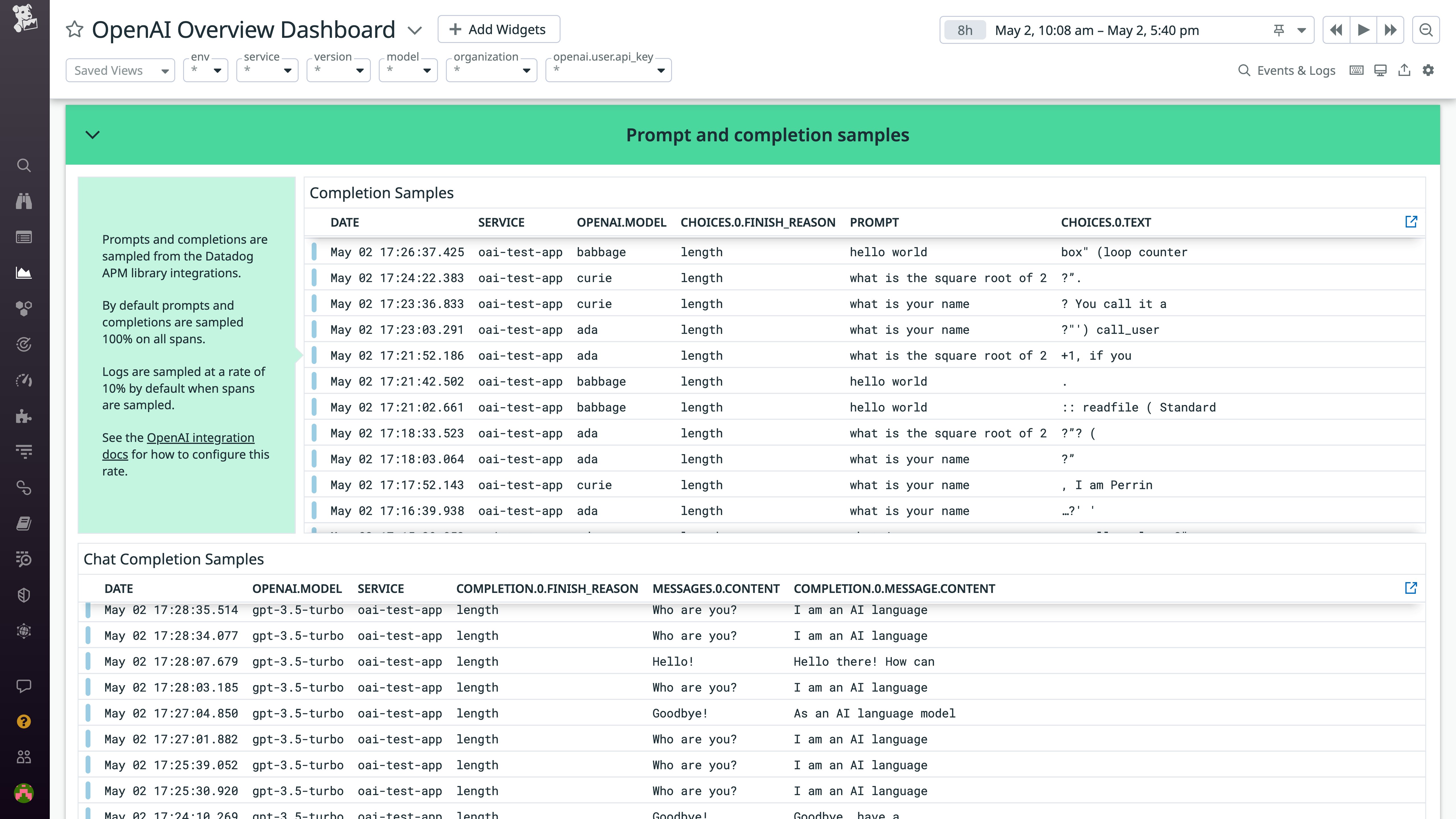 Enabling log collection provides granular visibility into OpenAI prompts and completions Enabling log collection provides granular visibility into OpenAI prompts and completions