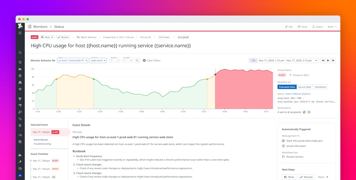 Quickly get detailed, actionable context for alerts with Datadog's new Monitor Status page