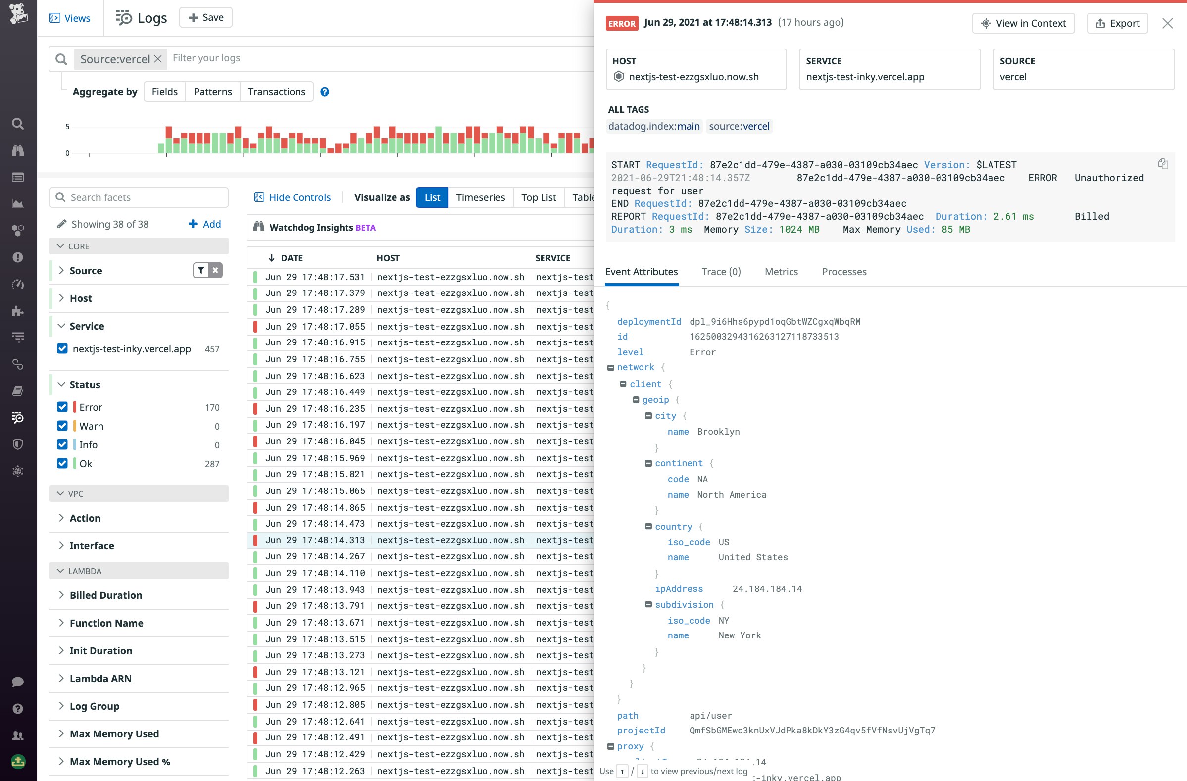View all the attributes for a log event in the Log Explorer sidepanel. View all the attributes for a log event in the Log Explorer sidepanel.