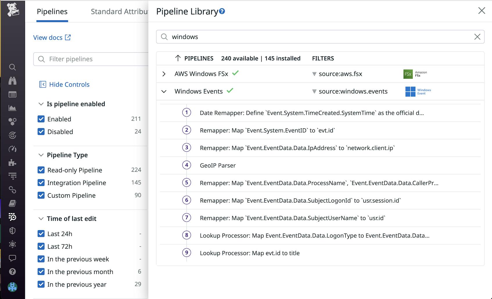 Ingest your Windows event logs into Datadog using our out-of-the-box log pipeline.