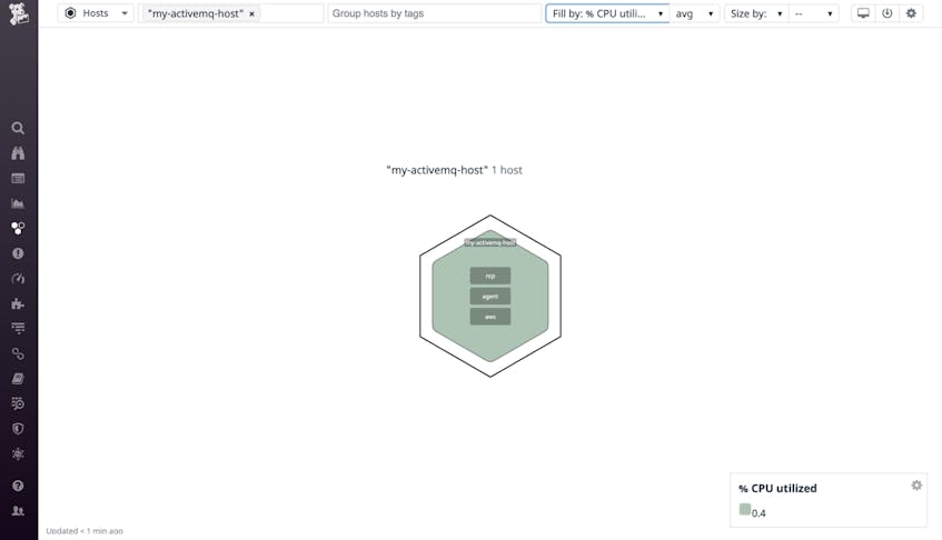 This screenshot shows how your infrastructure list looks when you've used the filter field to identify your ActiveMQ host.