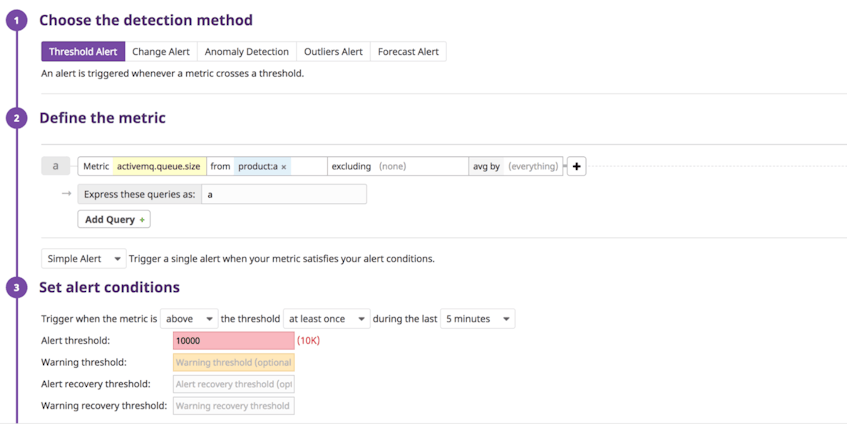 Screenshot showing the controls you use to create a new alert.