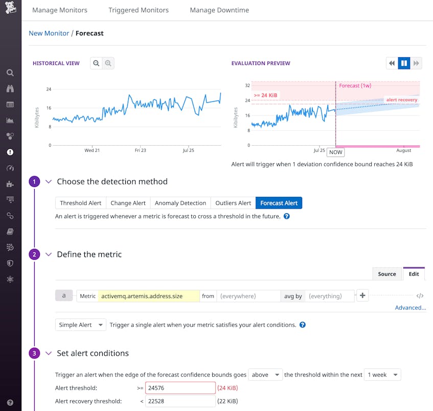 Screenshot showing the controls you use to create a new alert.