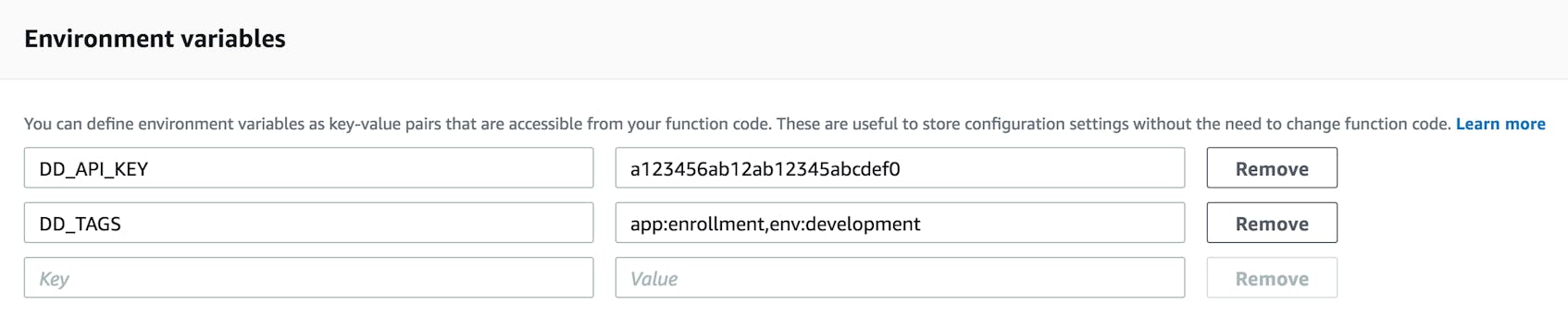 Adding tags as environment variables in the Lambda UI.