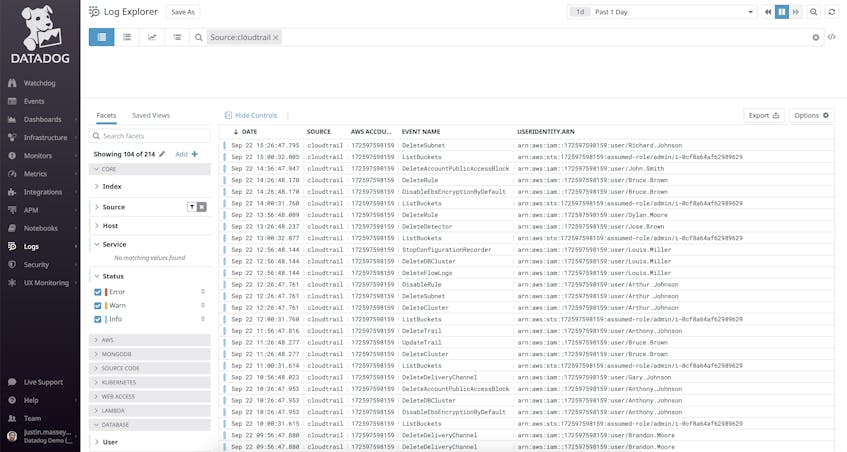 You can use the Datadog Log Explorer to manage, sort, and gain insights from your CloudTrail logs.