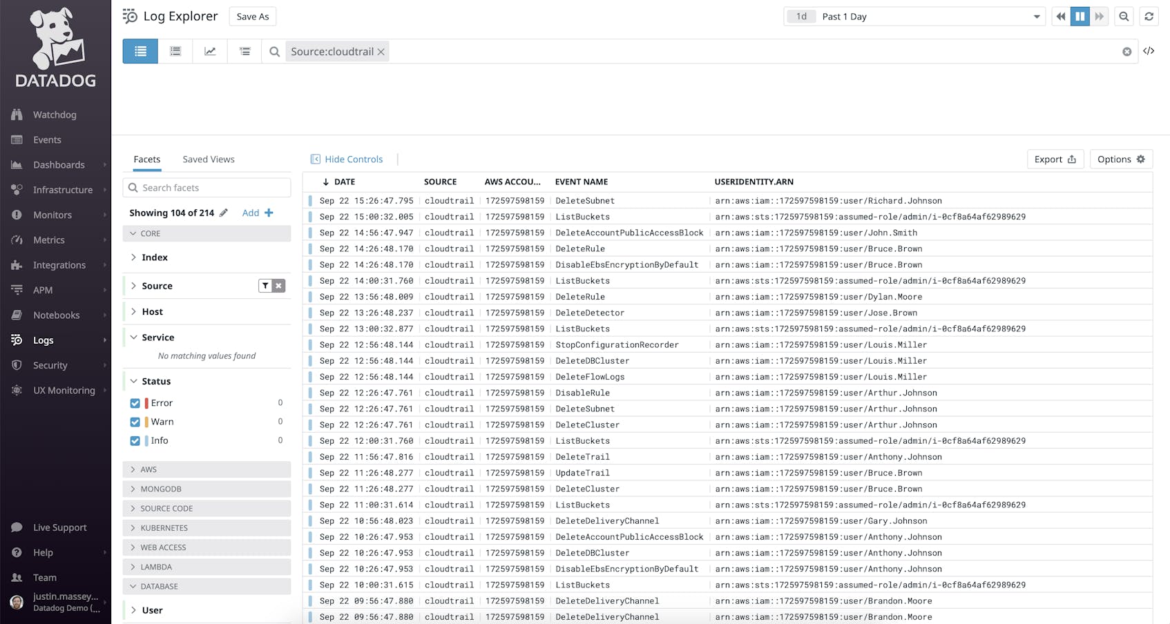 You can use the Datadog Log Explorer to manage, sort, and gain insights from your CloudTrail logs.