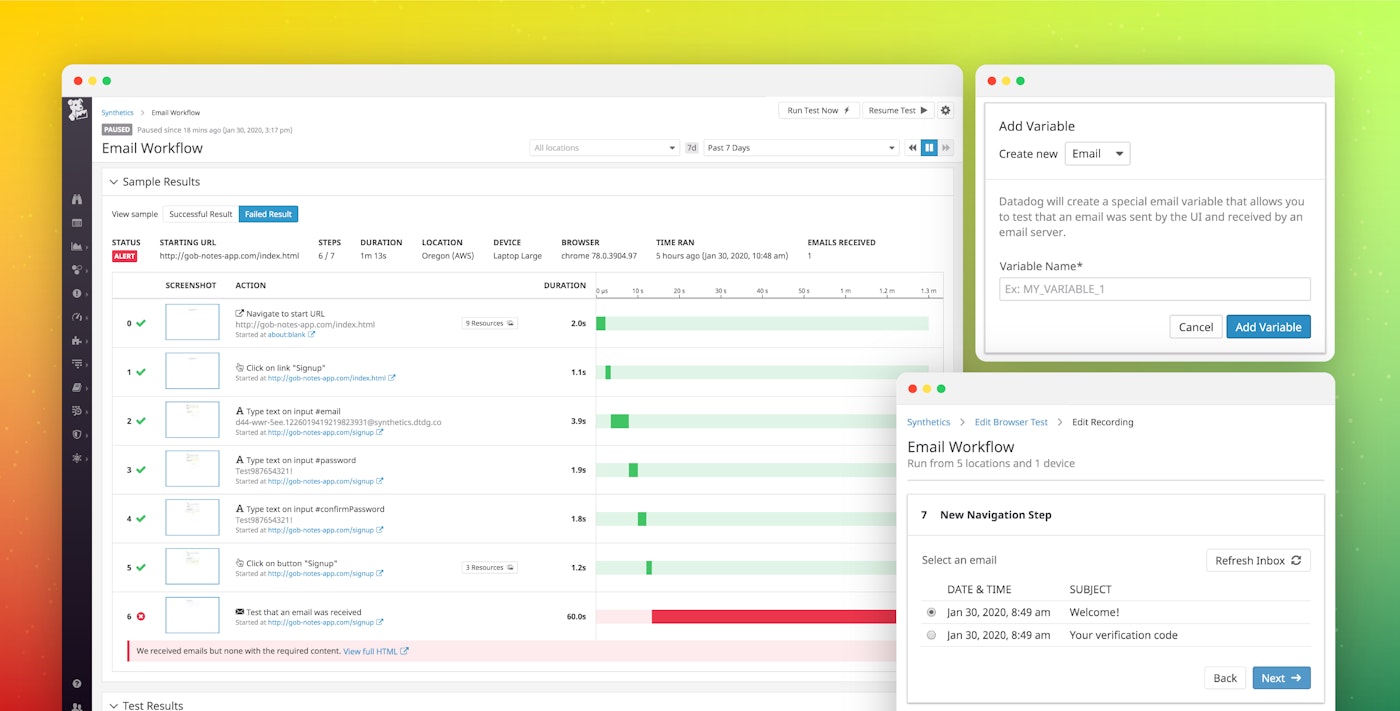 Monitor email workflows with Datadog Synthetic browser tests Monitor email workflows with Datadog Synthetic browser tests