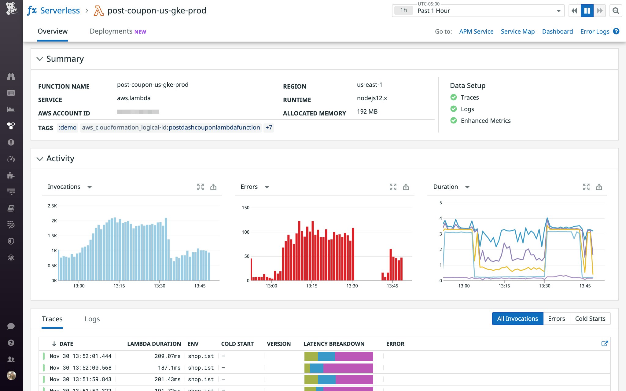 Datadog Serverless Monitoring provides end-to-end visibility across your serverless architecture in one platform. Datadog Serverless Monitoring provides end-to-end visibility across your serverless architecture in one platform.