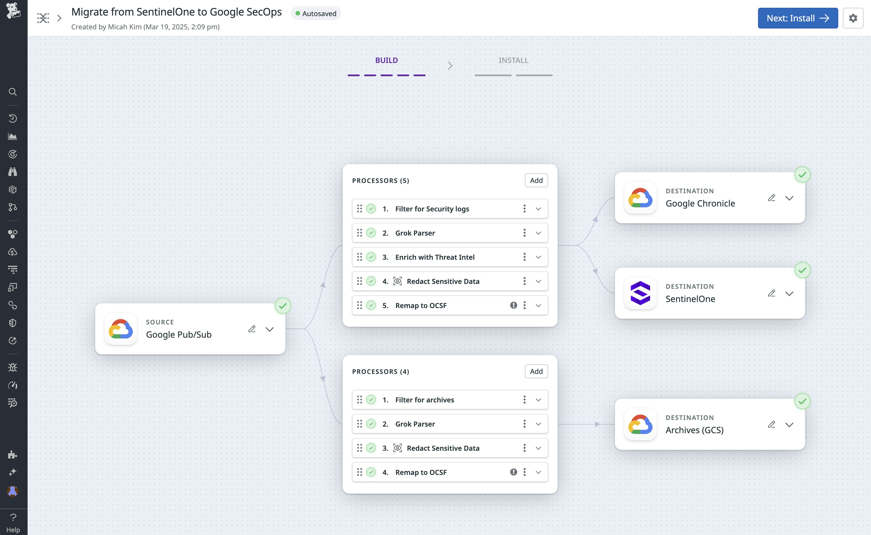 A pipeline that helps migrate logs from SentinelOne to Google SecOps. A pipeline that helps migrate logs from SentinelOne to Google SecOps.
