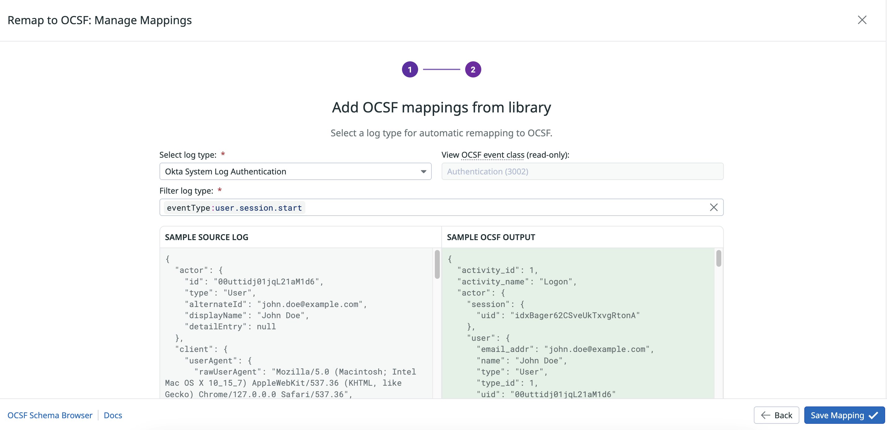 Add OCSF mappings from a library. Add OCSF mappings from a library.