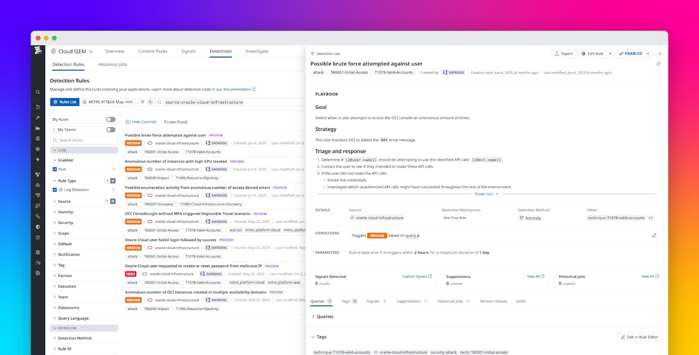 Monitor OCI Audit Logs with Datadog Cloud SIEM Monitor OCI Audit Logs with Datadog Cloud SIEM