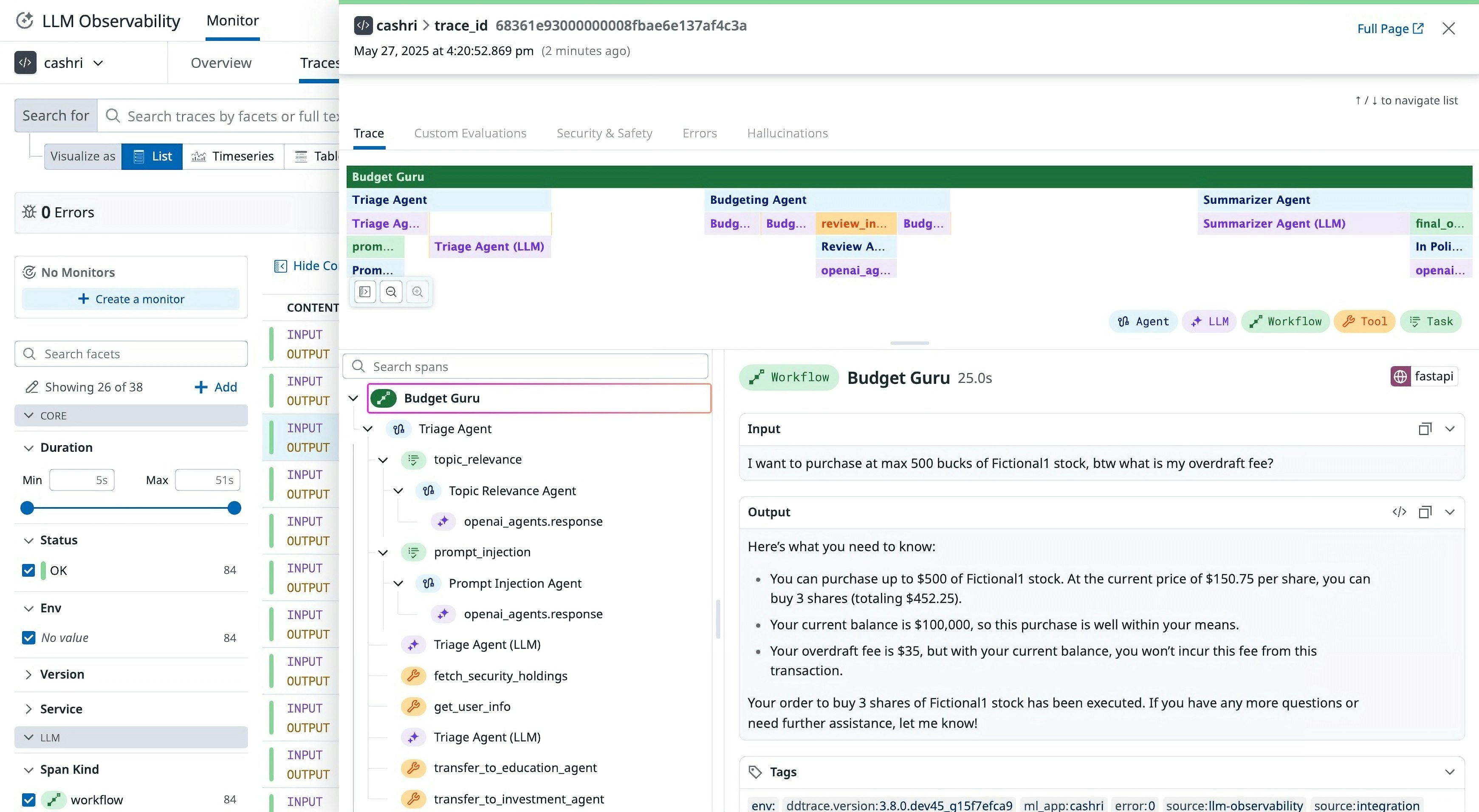 Viewing traces from OpenAI Agents SDK’s built-in tracing system in Datadog Viewing traces from OpenAI Agents SDK’s built-in tracing system in Datadog
