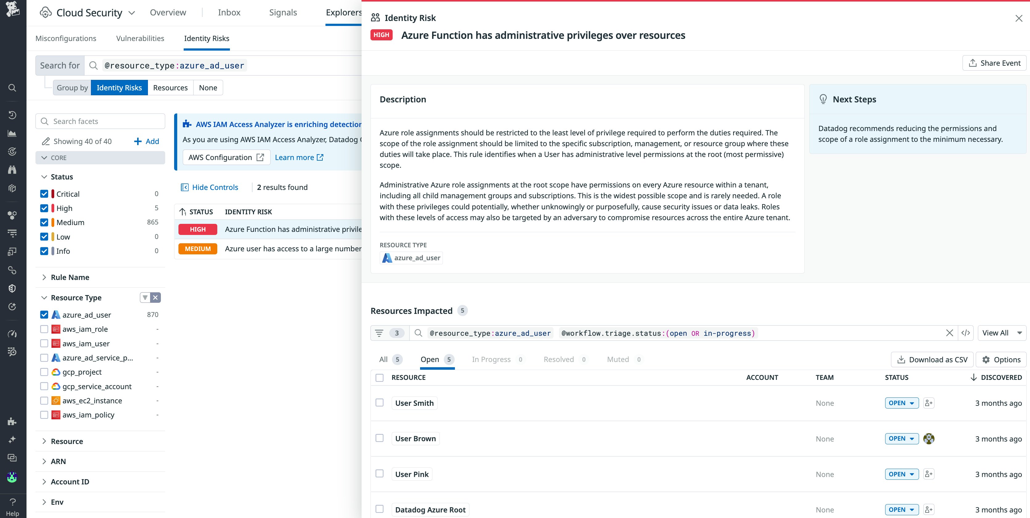 Datadog's out-of-the-box detection rules will automatically flag suspicious behavior. Datadog's out-of-the-box detection rules will automatically flag suspicious behavior.