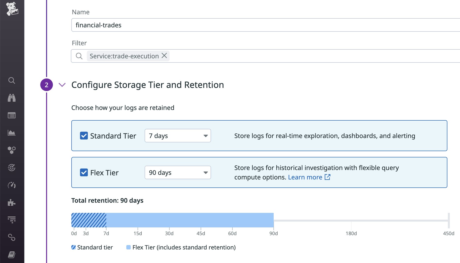 Configuring log storage with Datadog Flex Logs. Configuring log storage with Datadog Flex Logs.