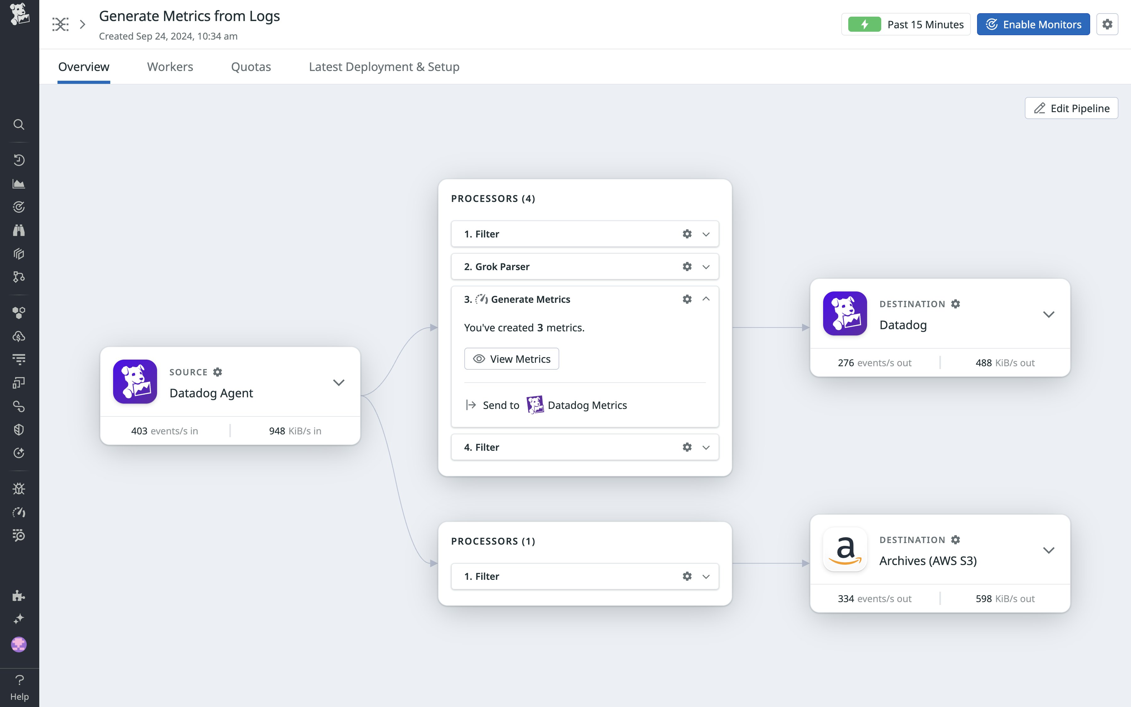 Generating metrics from logs with Datadog Observability Pipelines. Generating metrics from logs with Datadog Observability Pipelines.