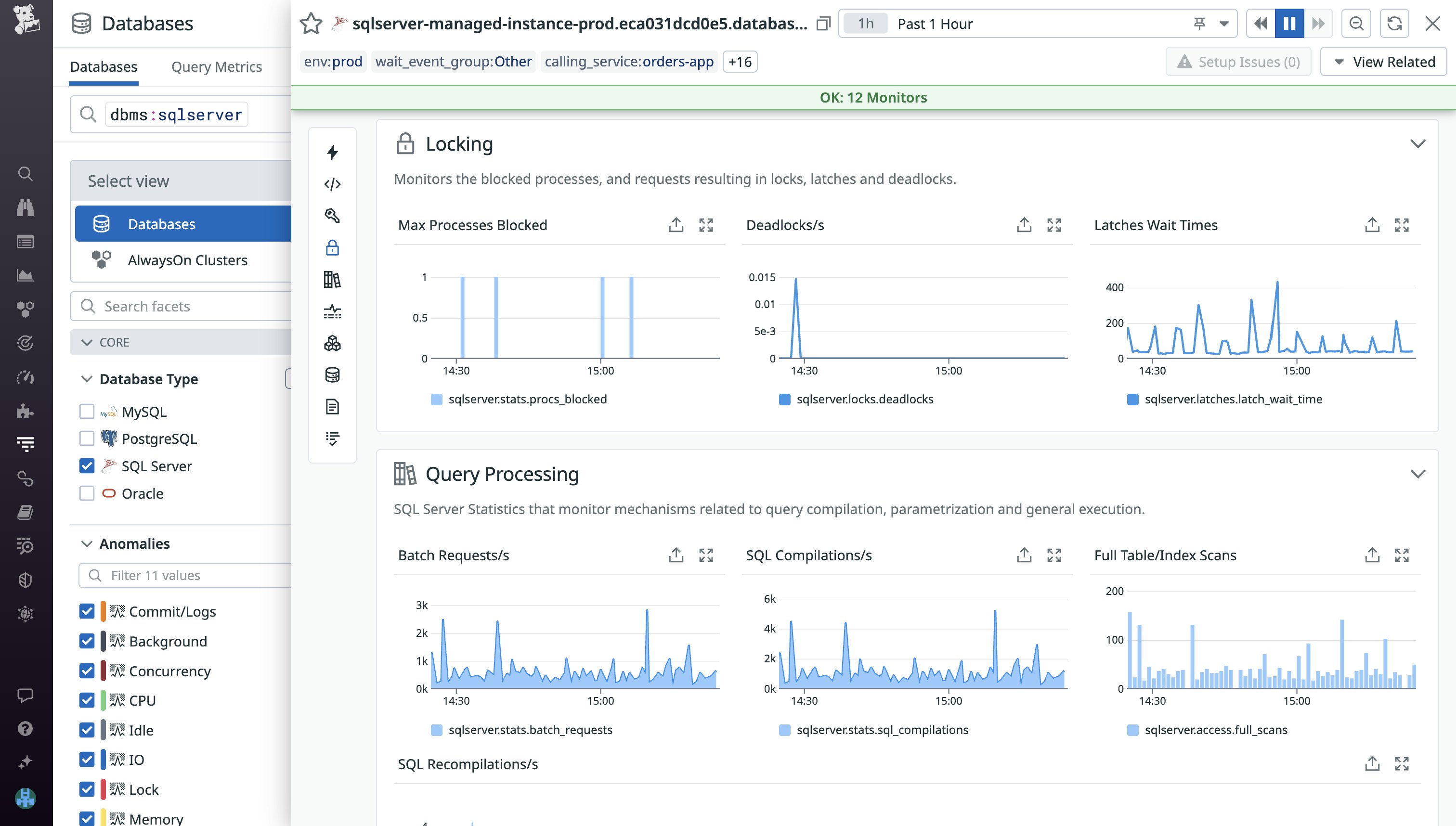 Quickly detect the number of deadlocks and blocked processes with DBM metrics. Quickly detect the number of deadlocks and blocked processes with DBM metrics.