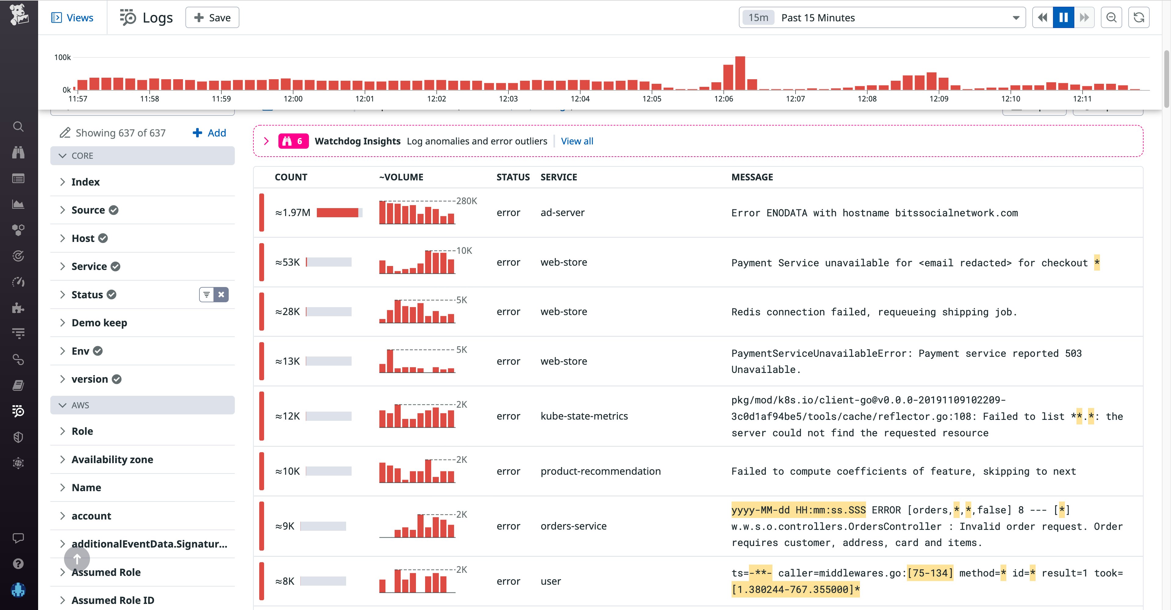 The log explorer is populated by a large number of error patterns The log explorer is populated by a large number of error patterns