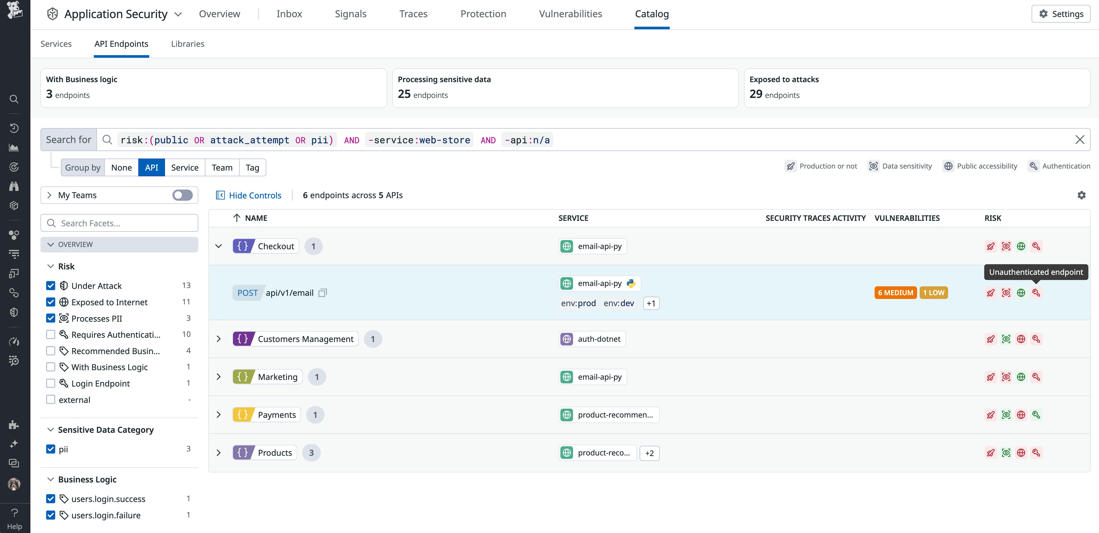 Datadog Catalog for API security risks Datadog Catalog for API security risks