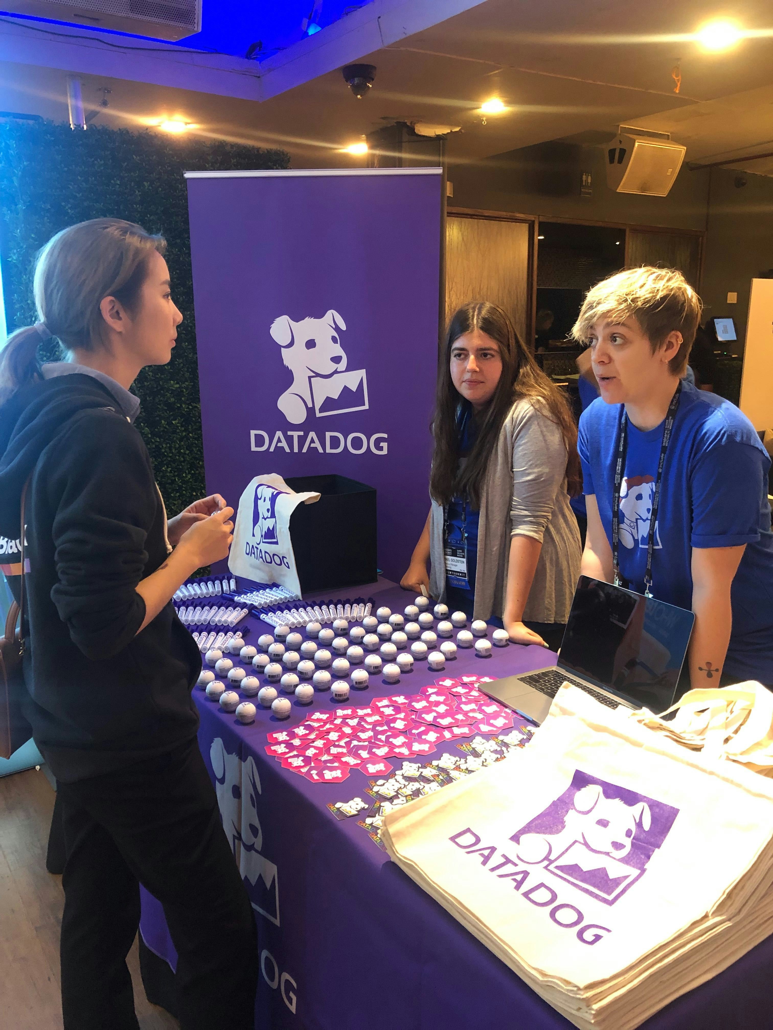 datadog's booth at the lesbians who tech summit NYC in september 2019 datadog's booth at the lesbians who tech summit NYC in september 2019