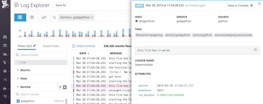 Atributos personalizados dos logs de Python no JSON