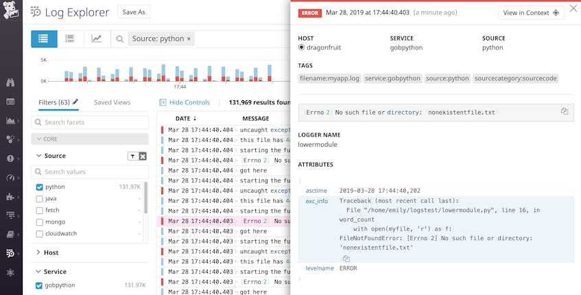 Retirada de registo de registo de registo de excepção python