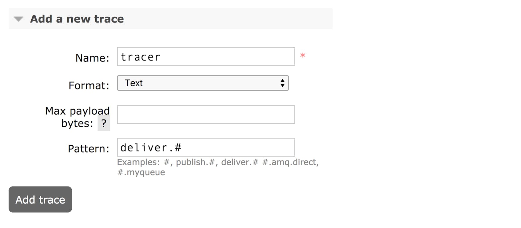 RabbitMQ monitoring tools - Create a trace in the management UI