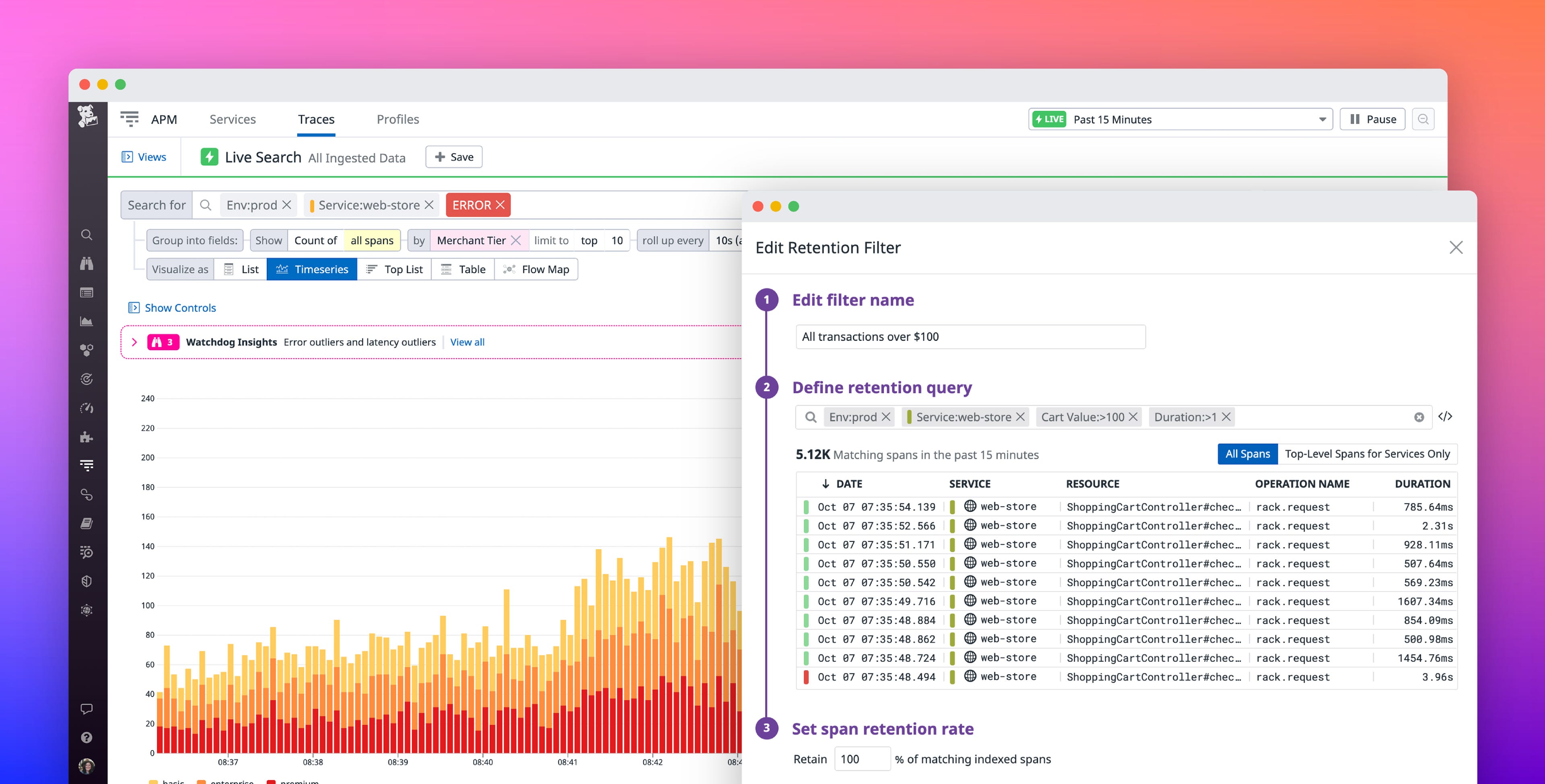 Datadog View Datadog Distributed Tracing: Live-Query All Ingested Traces, Retain ...