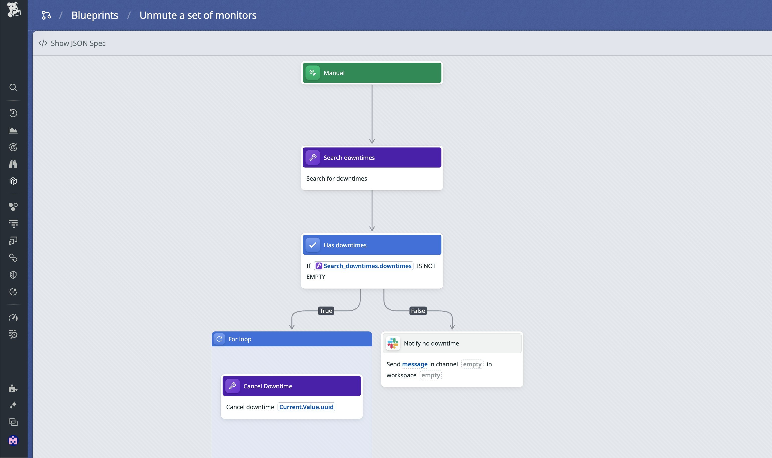 View of the Unmute a Set of Monitors blueprint View of the Unmute a Set of Monitors blueprint