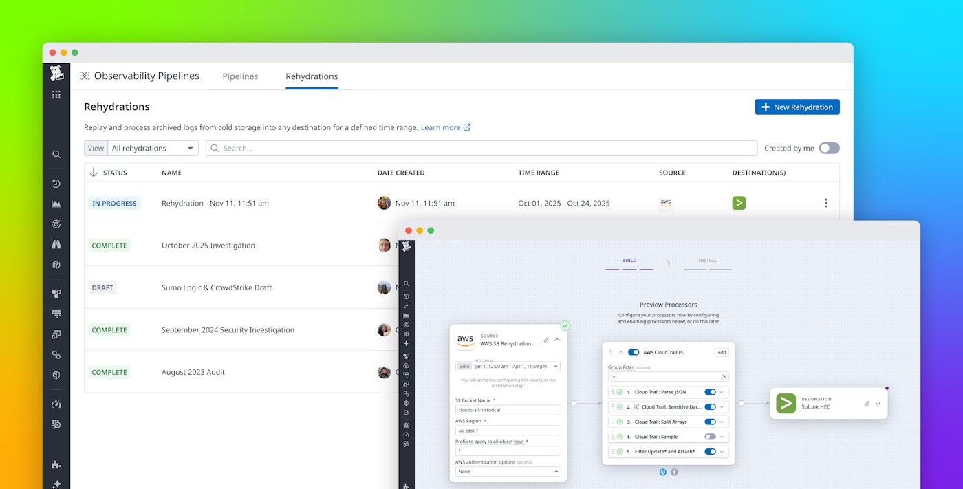 Rehydrate archived logs in any SIEM or logging vendor with Observability Pipelines Rehydrate archived logs in any SIEM or logging vendor with Observability Pipelines