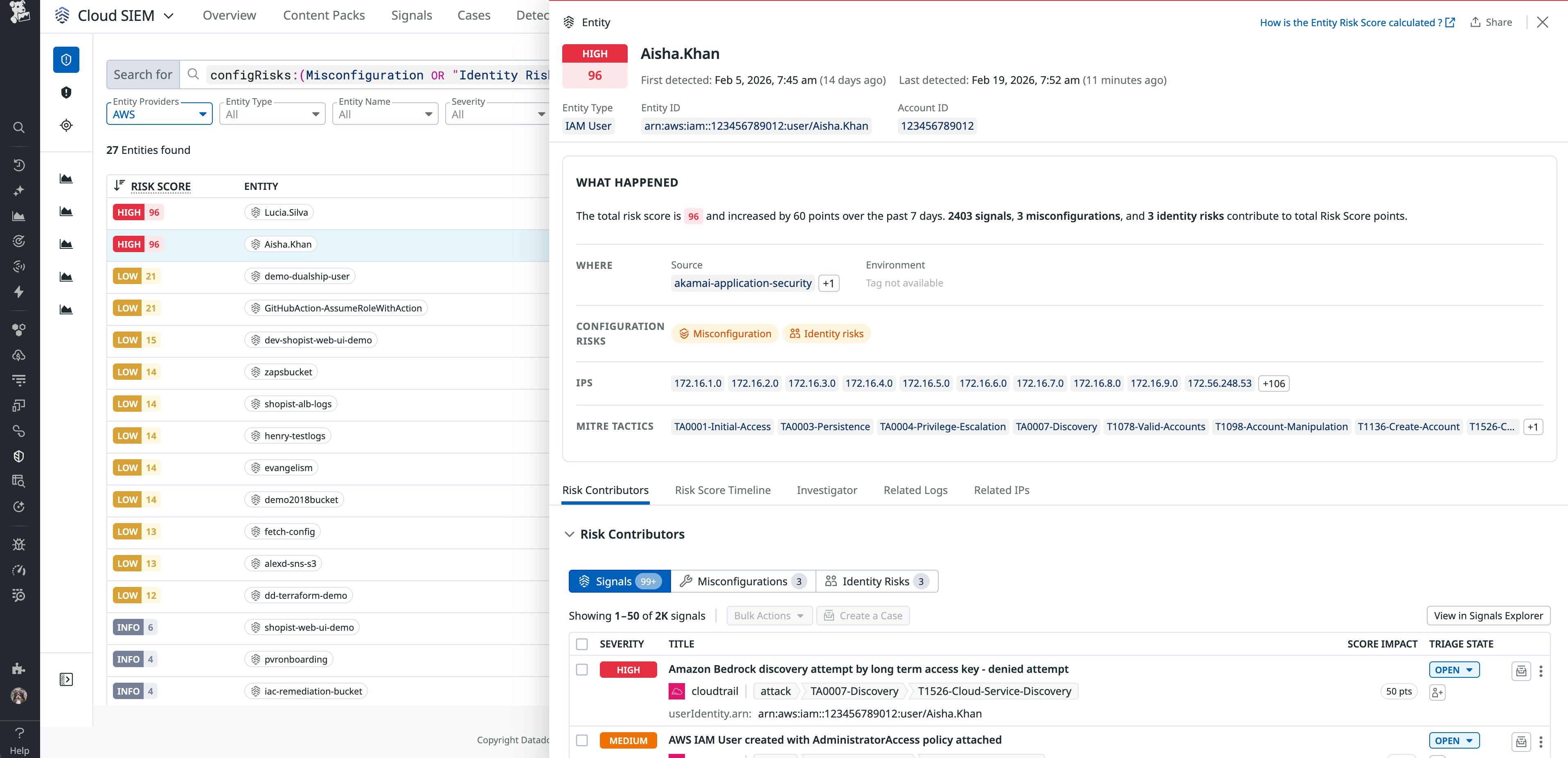 To prioritize your investigations, you can easily filter by specific entities and view their risks.