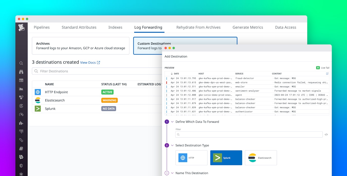 Route logs to third-party systems with Datadog Log Forwarding Route logs to third-party systems with Datadog Log Forwarding