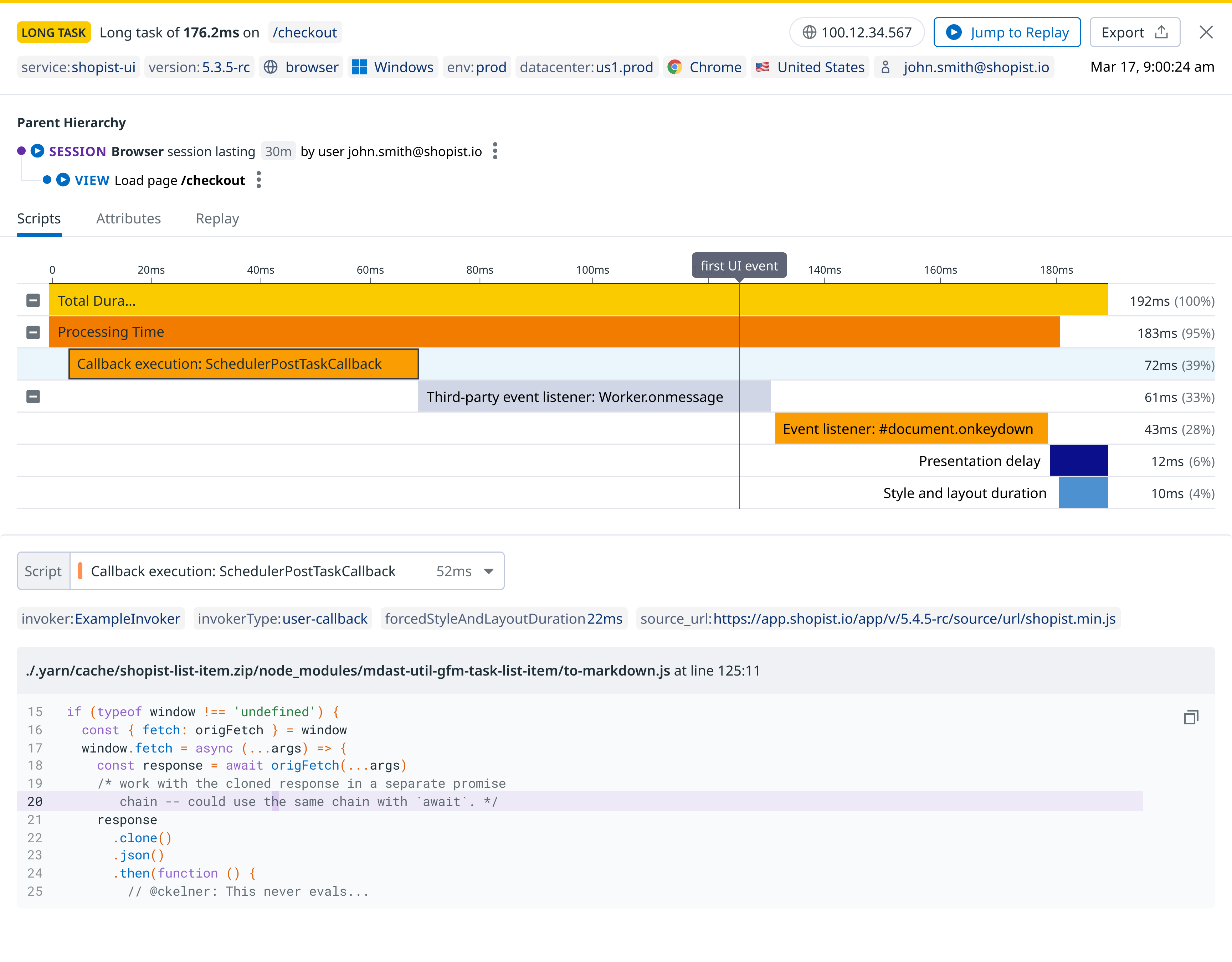 Long-task information about the checkout task for a shopping service. Long-task information about the checkout task for a shopping service.