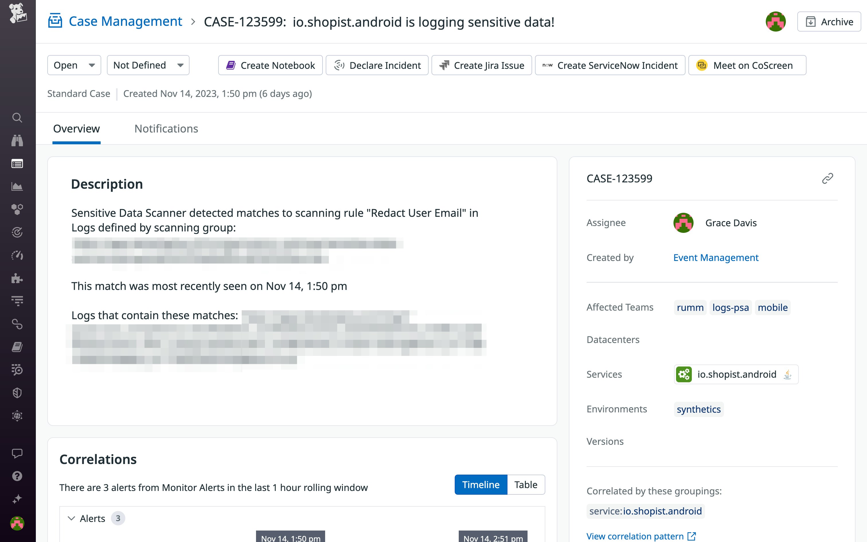 Sensitive Data Scanner is closely integrated with Case Management, so you can easily manage a coordinated response to all of your sensitive data issues. Sensitive Data Scanner is closely integrated with Case Management, so you can easily manage a coordinated response to all of your sensitive data issues.