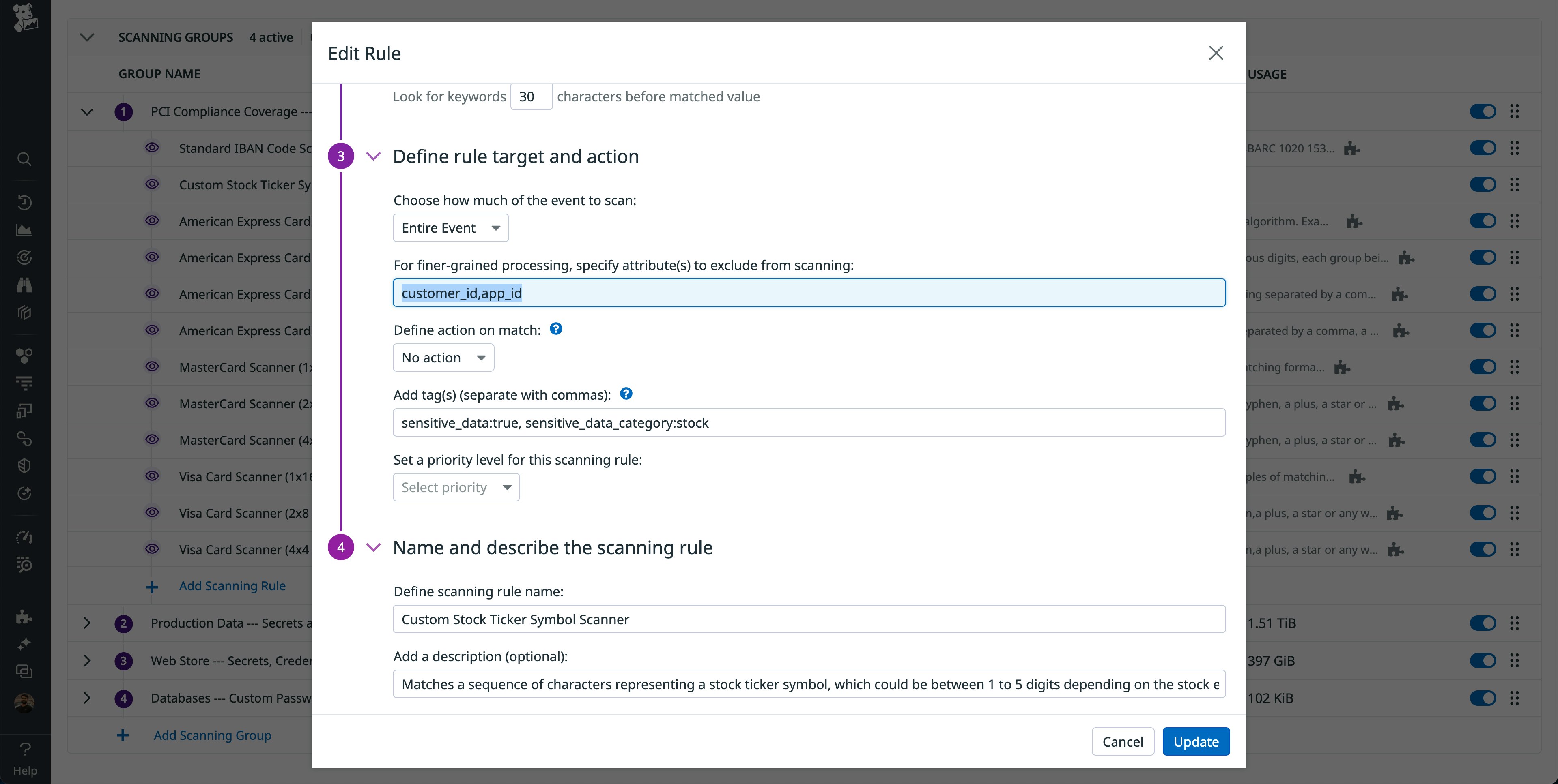 Using rule targeting to exclude certain attributes from scanning. Using rule targeting to exclude certain attributes from scanning.