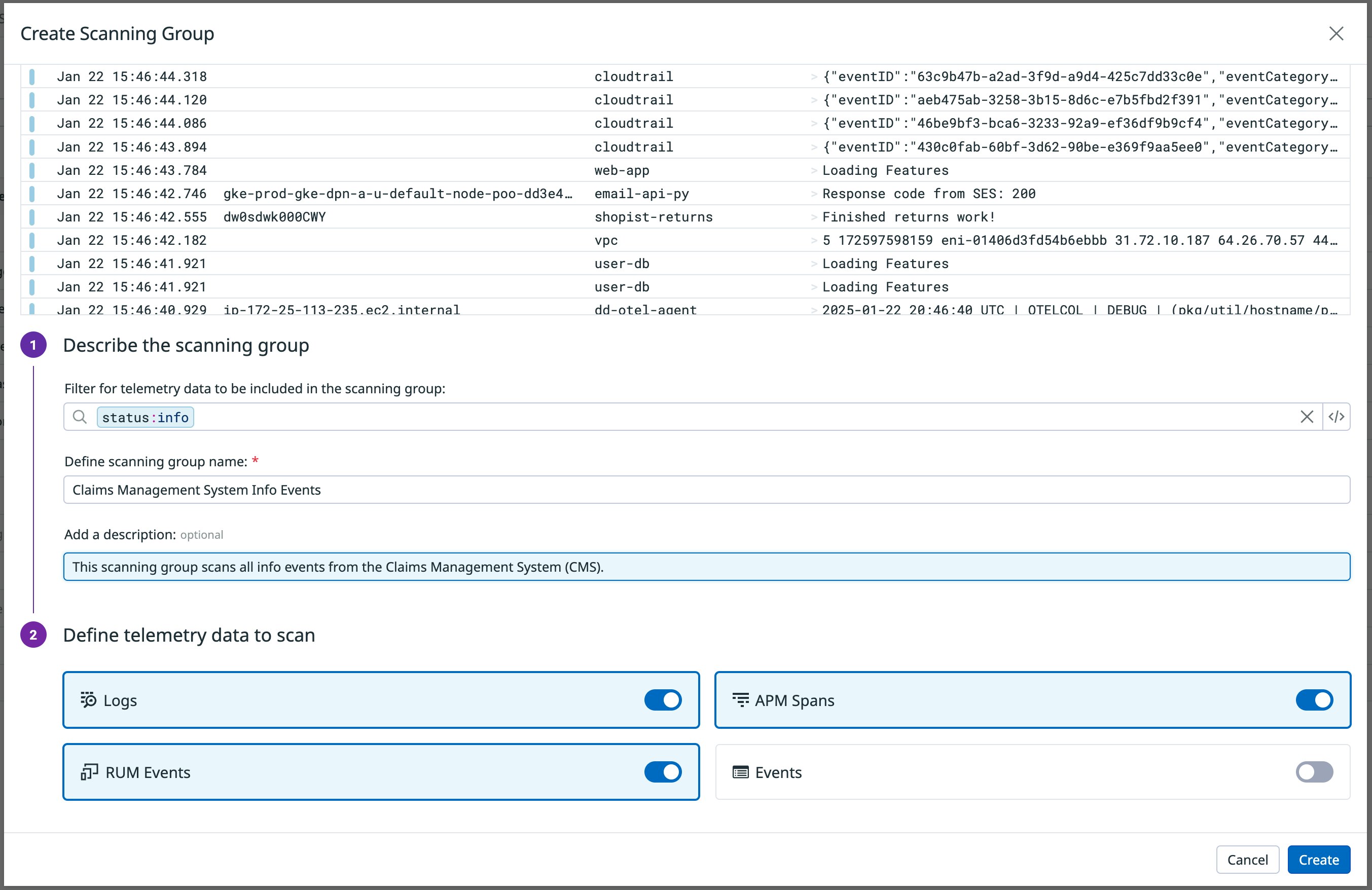 Creating a scanning group in SDS. Creating a scanning group in SDS.